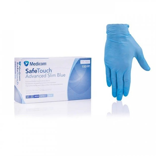 Перчатки нитриловые без пудры SafeTouch Advanced Slim Blue (50 пар)