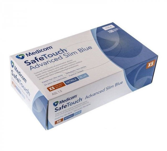Перчатки нитриловые без пудры SafeTouch Advanced Slim Blue (50 пар) - Фото 1