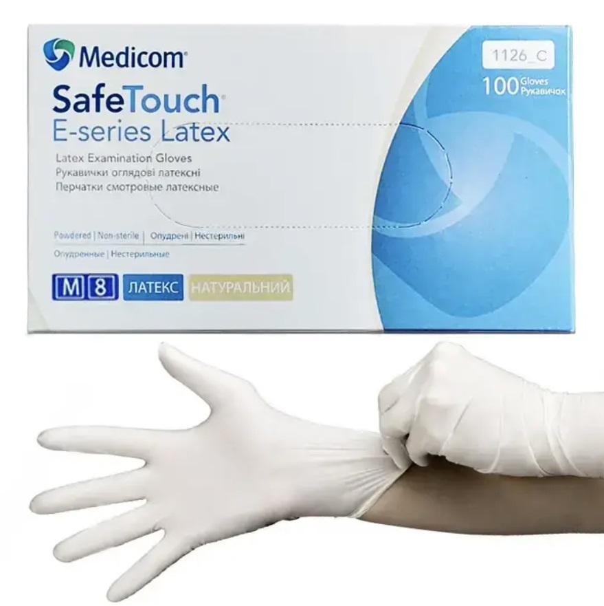 Рукавички латексні припудрені SafeTouch E-Series (50 пар) - Фото 1