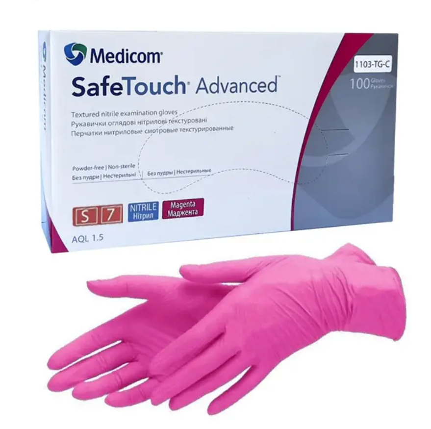Рукавички нітрилові, без пудри SafeTouch Advanced Magenta (50 пар) - Фото 1