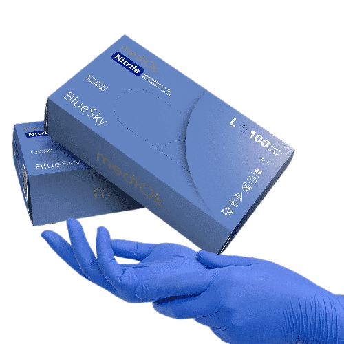Перчатки нитриловые без пудры mediOk BlueSky, 3,7 г - Фото 1