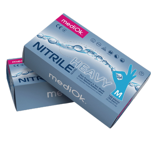 Перчатки нитриловые без пудры mediOk Heavy,  5,5 г (10 уп - 1 ящ) - Фото 1