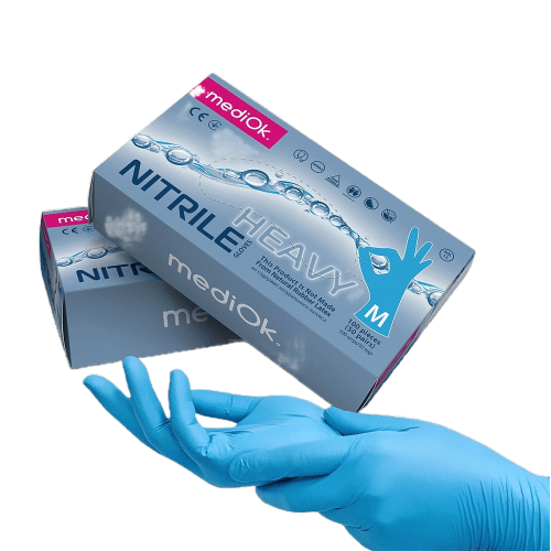 Перчатки нитриловые без пудры mediOk Heavy,  5,5 г (10 уп - 1 ящ) - Фото 1