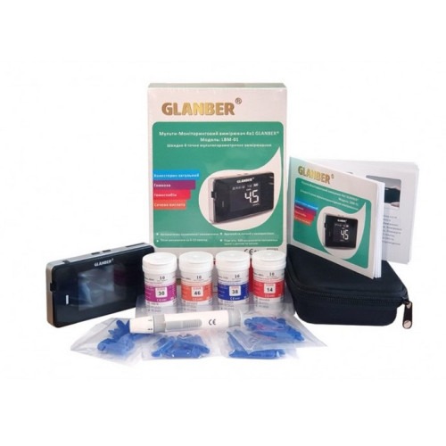 Аналізатор крові 4 в 1 GLANBER LBM-01 (глюкоза, холестерин, гемоглобін, сечова кислота) - Фото 1