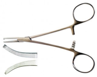 Затискач Кохер кровоспинний, одно-двузубий, зубчастий, вигнутий № 1. Довжина 15,0 см. (З-21-1) - Фото 1