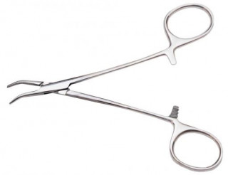 Затискач Москіт кровоспинний, вигнутий по ребру для новонароджених. Довжина 12,5 см. (З-122) - Фото 1